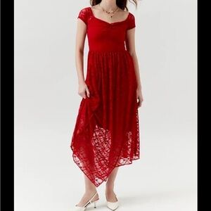 Urban‎ Renewal • Remnants Lace Asymmetric Maxi Dress In Red